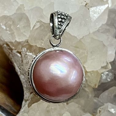 PD 15357 PPL-(HANDMADE 925 BALI SILVER DOT PENDANT WITH PINK MABE PEARL)